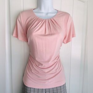Calvin Klein Ballet Pink Pleated Collar Stretchy Knit Blouse in EUC Sz Small